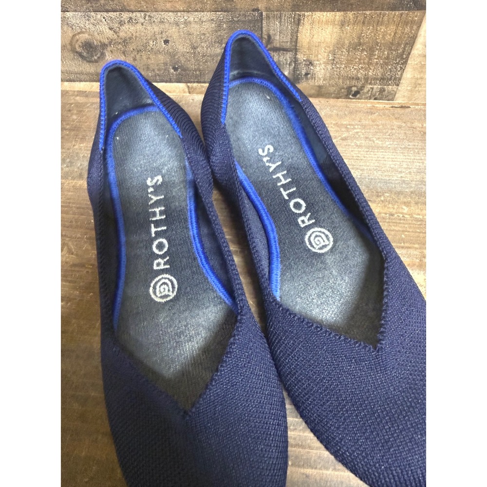 Rothys Navy Blue Knit Rounded Toe Flat Shoes with Cobalt Trim Size 7 - Picture 5 of 7